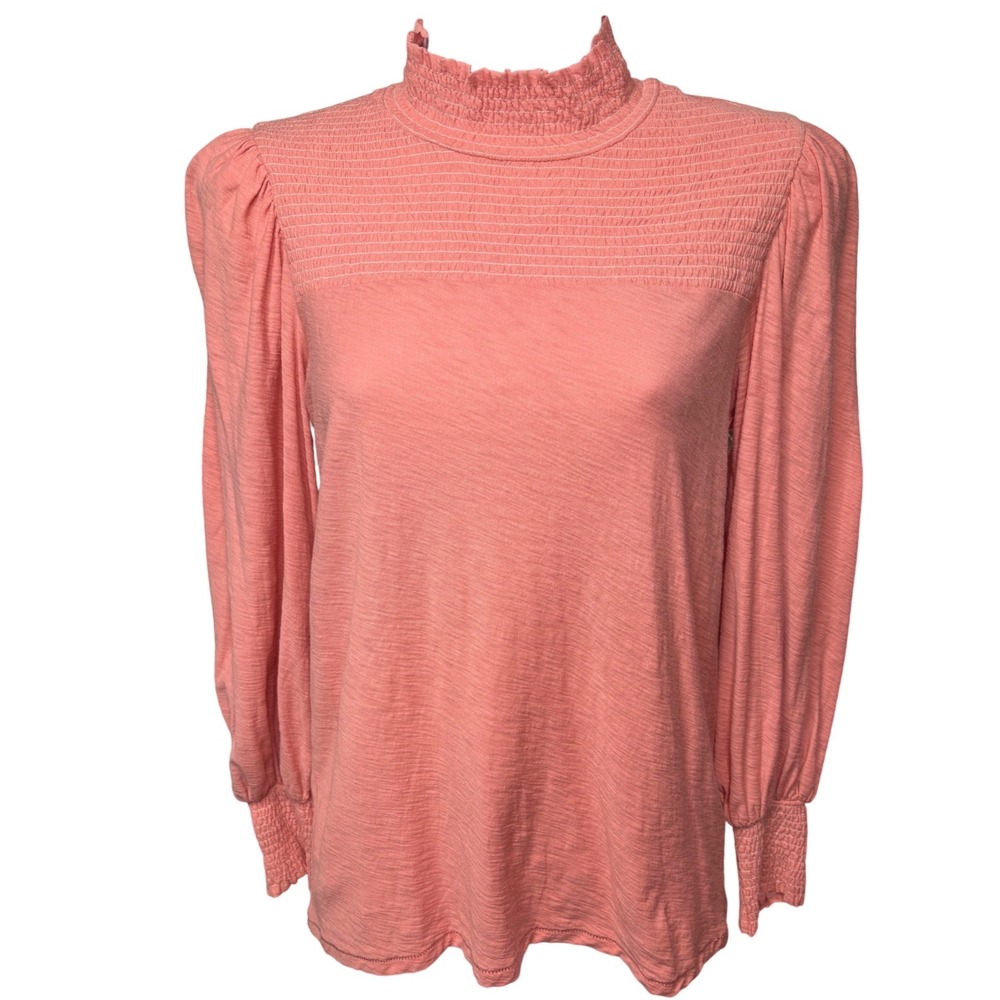 NATION LTD Womens Peach Open Back Top S Smocked Mock Neck Coquette Romantic Boho
